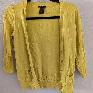 Ann Taylor Factory Yellow Cardigan Sweater Lightweight Knit
